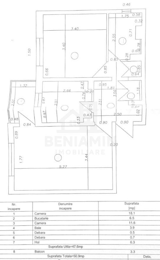 2 camere decomandat - Brazda lui Novac - etaj 2 - centrala - 51mp - Schiță 9