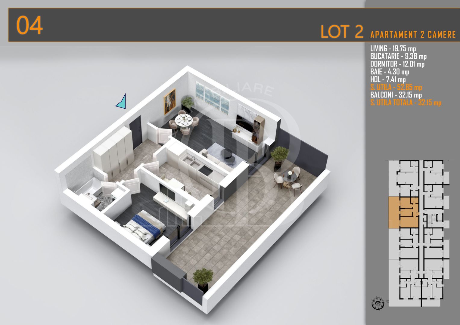 Apartament superb 2 camere cu terasa - Pallady Metrou Teclu - Schiță 1