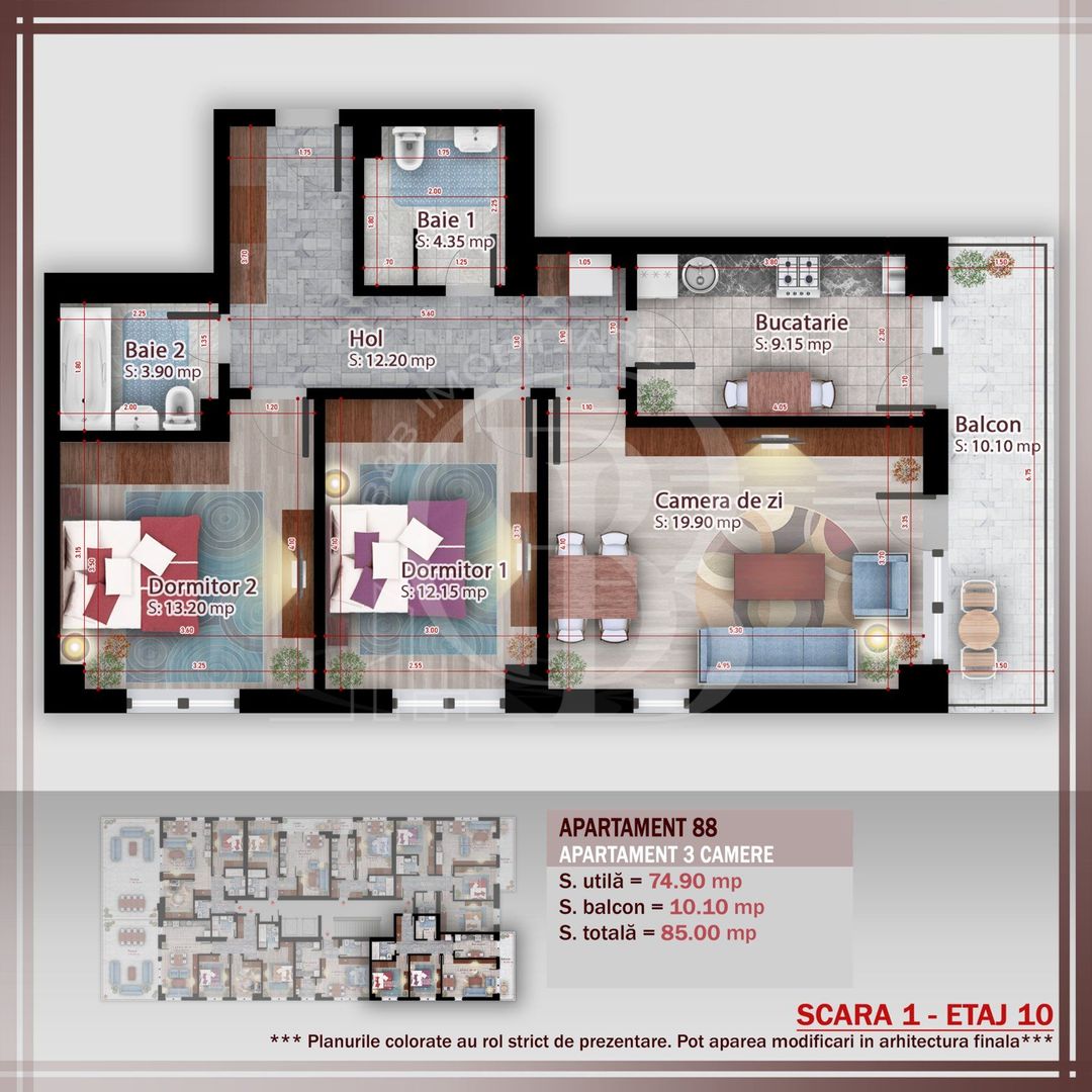 Apartament 3 camere compact  Titan Pallady Metrou Nicolae Teclu - Schiță 2