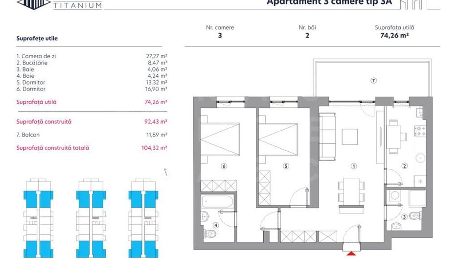 Apartament cu 3 camere tip 3 A , sectorul 3, București - Poză 2