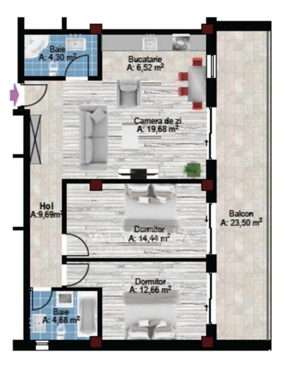 Apartament 3 camere | 72 mp + terasa 23.5 mp | Andrei Muresanu - Poză 8