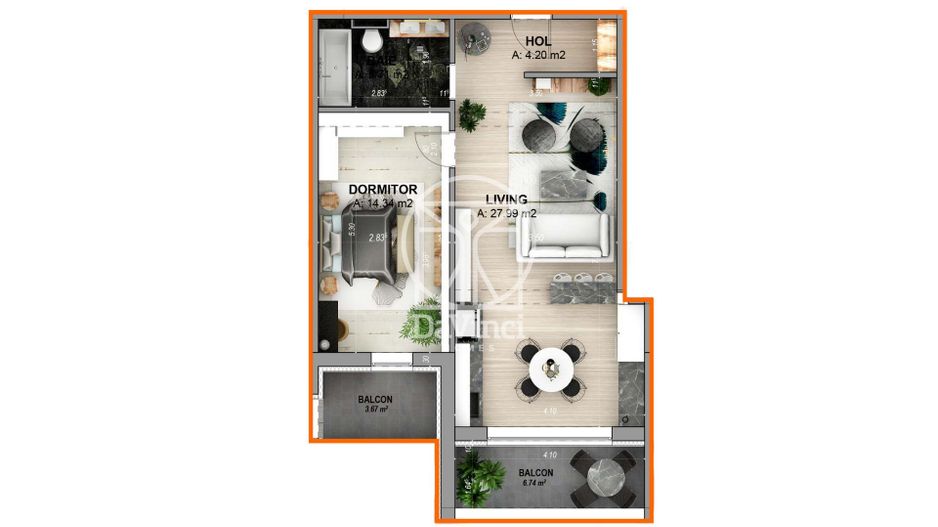 Apartament 2 camere, intabulat, finisat la cheie (STB-35E-Mo-ap.5) - Poză 6