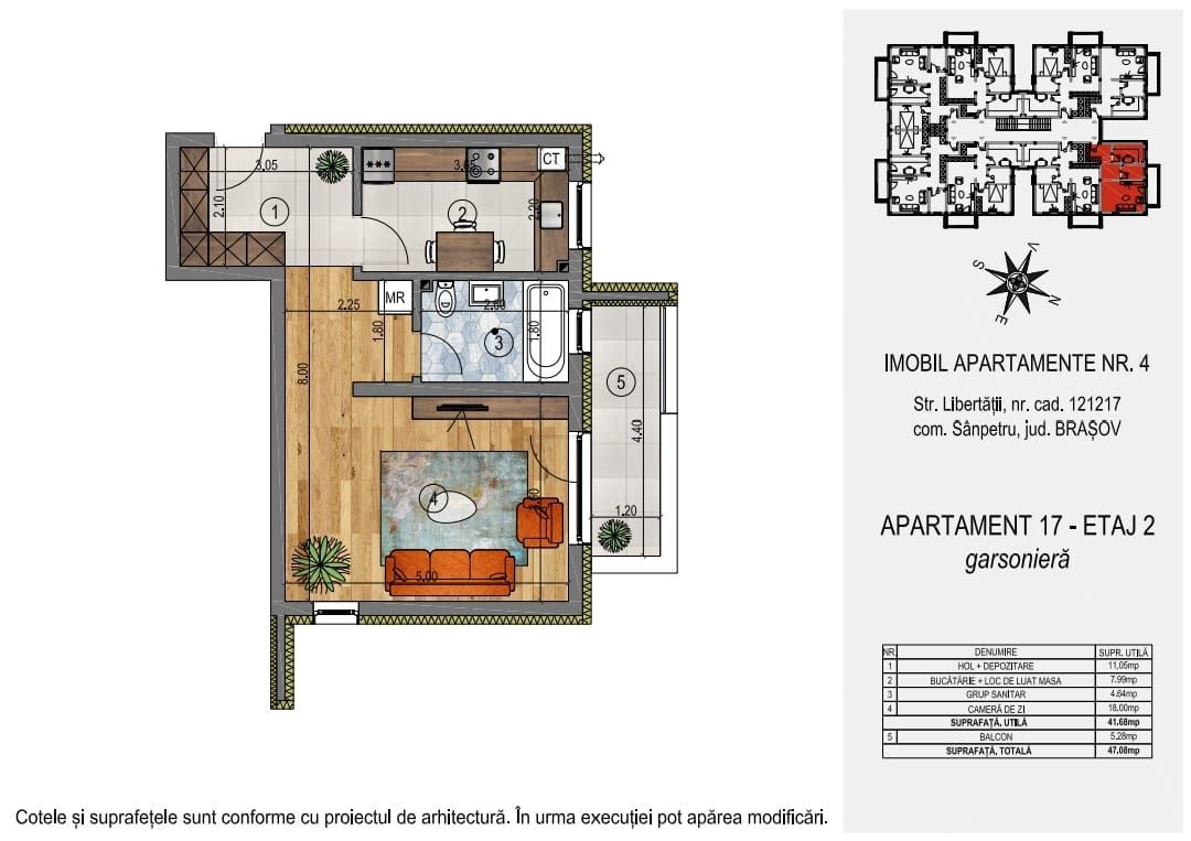 Garsonieră etaj 2 Orizont Residence Sânpetru (preț fără TVA) - Poză 4
