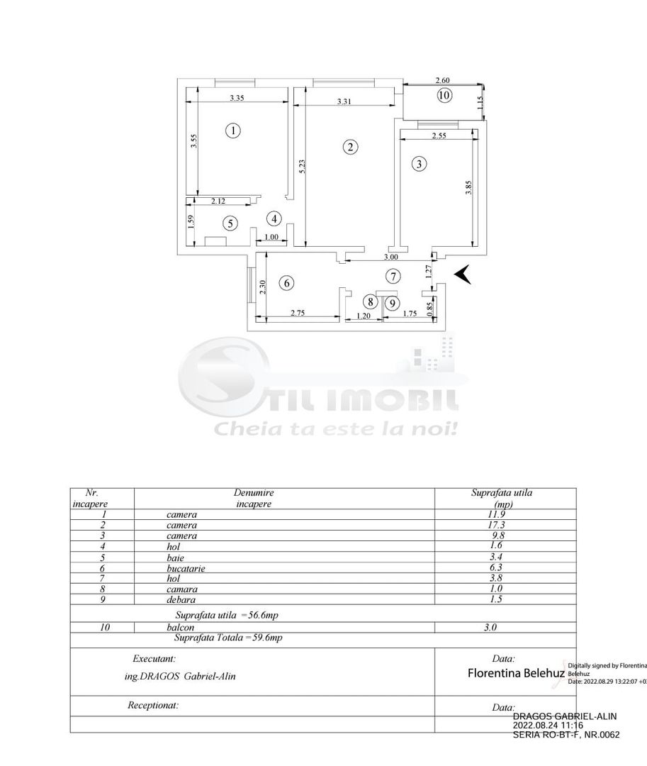 Ap 3 camere, SD, Podu Ros, et 3, 59.6 mp,mobilat si utilat- 130.000 € - Poză 8