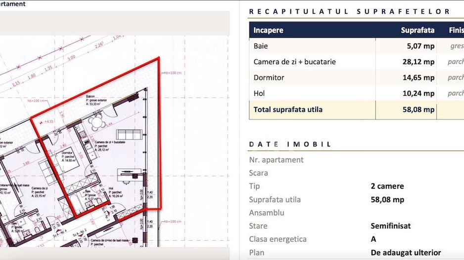 Apartament nou cu 2 camere | 58 mp | Ansamblu rezidențial Sopor - Schiță 4