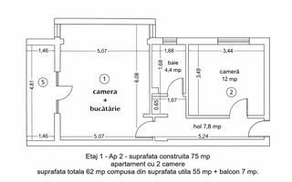Ultracentral Mantuleasa Universiate 2 Camere - Schiță 3