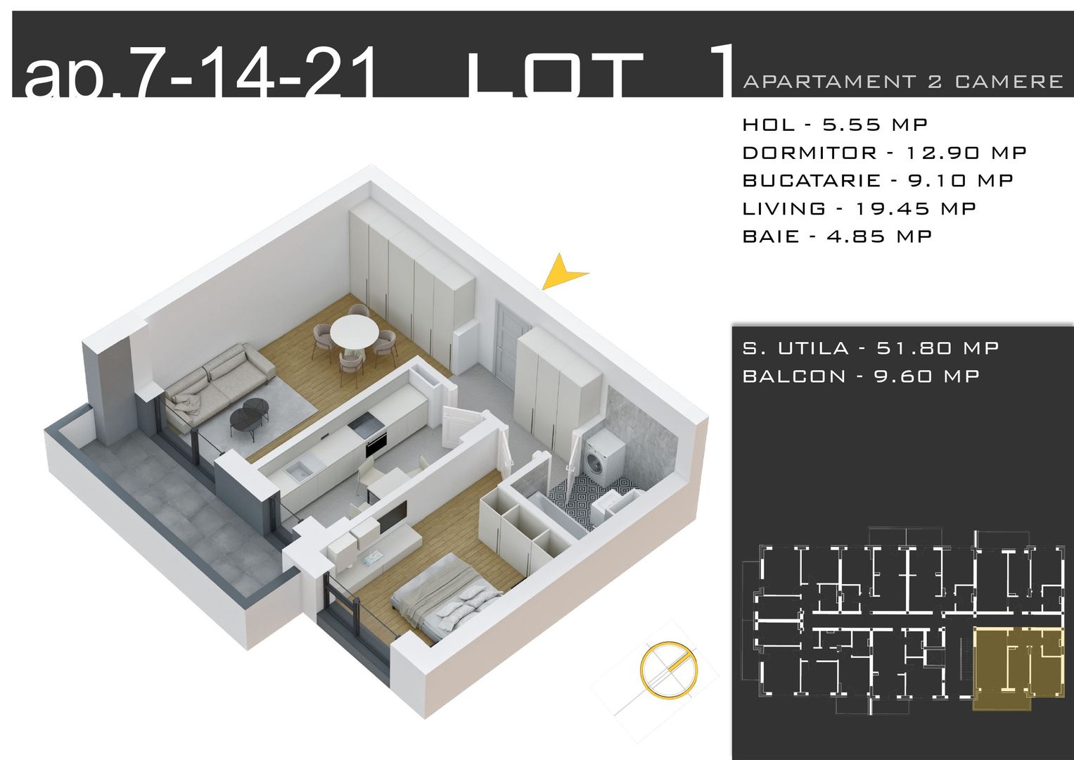 2 camere decomandat -parcare inclusa -Pallady - Schiță 2