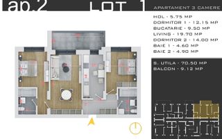 Modern 2 bai Decomandat Ansamblu modern Parcare bonus 15min de metrou - Schiță 7