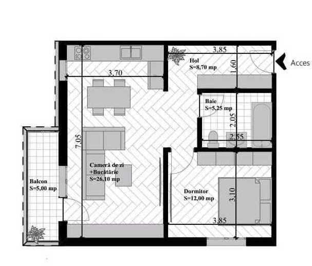 Aparatament 2 camere, Visan, 57,05 mp, 79800 euro cu TVA - Poză 6
