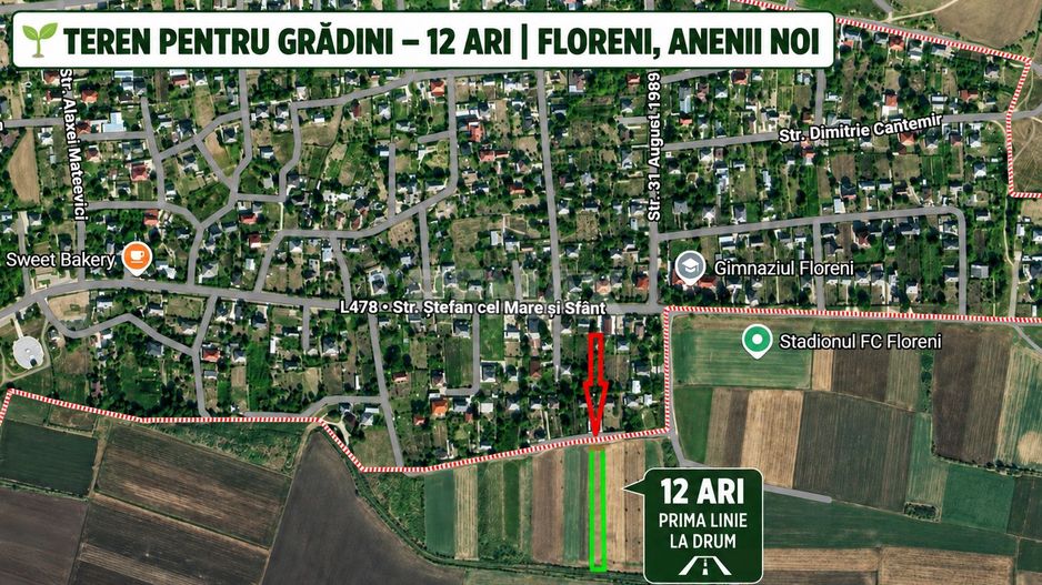 TEREN PENTRU GRĂDINI – 12 ARI | FLORENI, ANENII NOI - Poză 1
