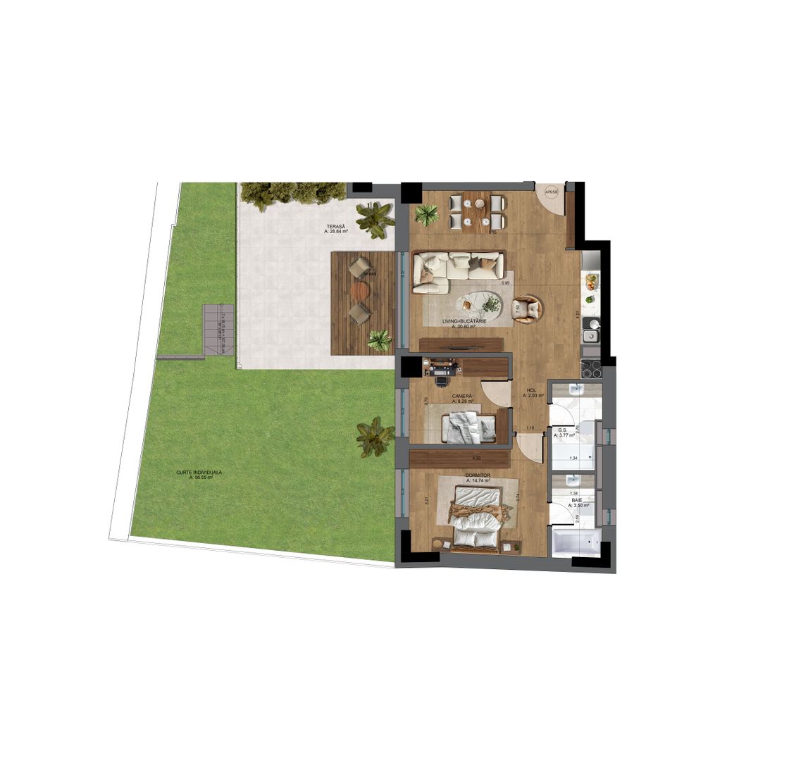 Apartament 3 camere nou, cu terasa Pta-Unirii AP05B - Schiță 20