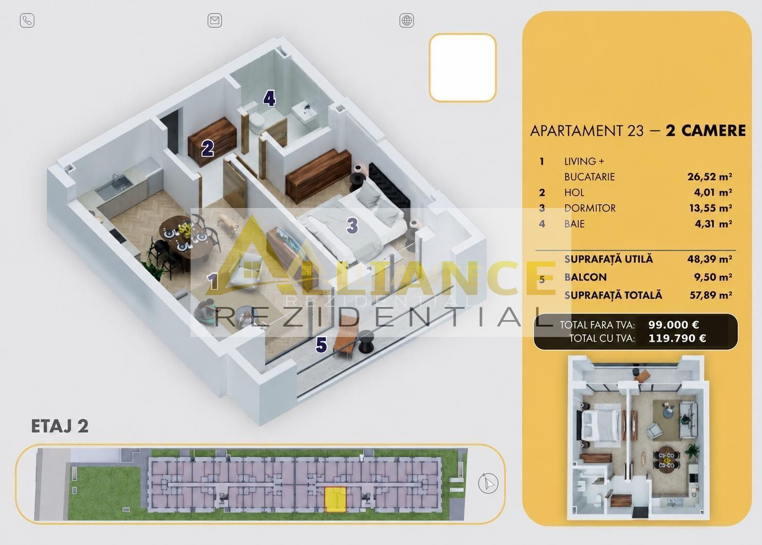 5 MINUTE METROU BERCENI - APARTAMENT 2 CAMERE - 58 mp - 119.790â¬ - Poză 1