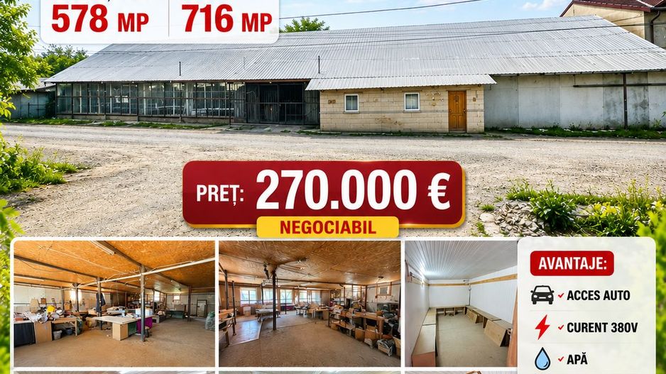 HALĂ PRODUCȚIE - ATELIER cu SC-578 mp, teren 716 mp, VASLUI - Str. Burebista; - Poză 1