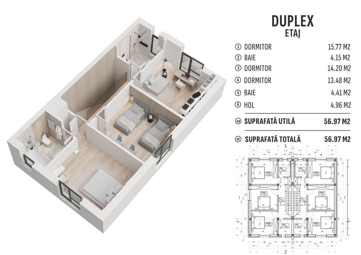 Vila  de tip duplex 4 camere Pompa Caldura Titan Pallady - Schiță 3