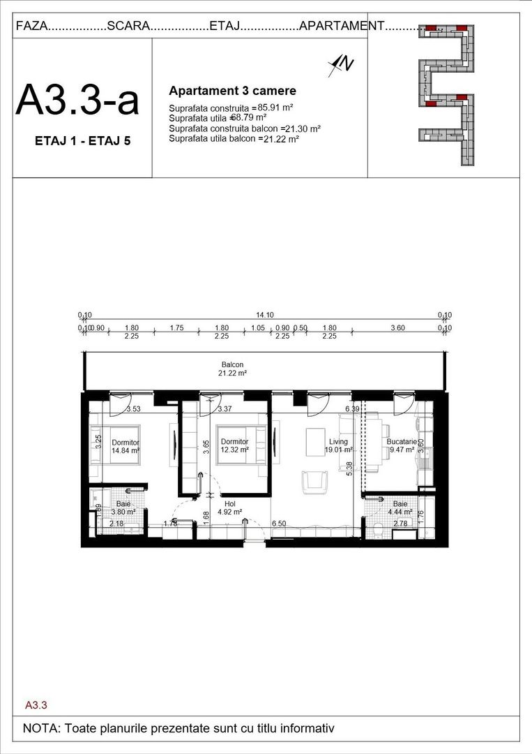 Pipera | Apartament Premium 3 Camere | 90 MP Totali | 2 Parcari Incluse - Schiță 5