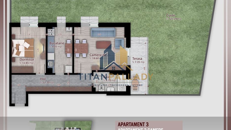 2 Camere cu Gradina 123 Mp,Boutique,1/2 Parcare,Titan -Pallady - Poză 4