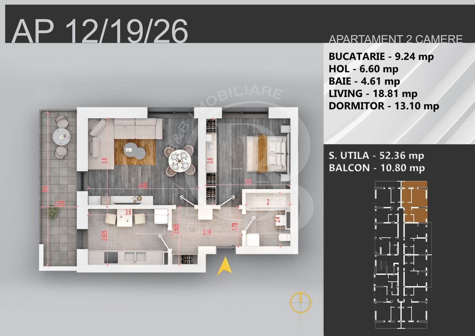 2 camere decomandat bloc boutique 7min STB Bratarii - Schiță 7