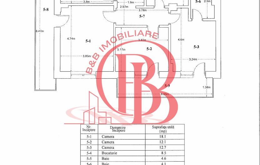 Apartament 3 camere decomandat-2 Bai-Titan-Pallady-Finalizat - Schiță 18