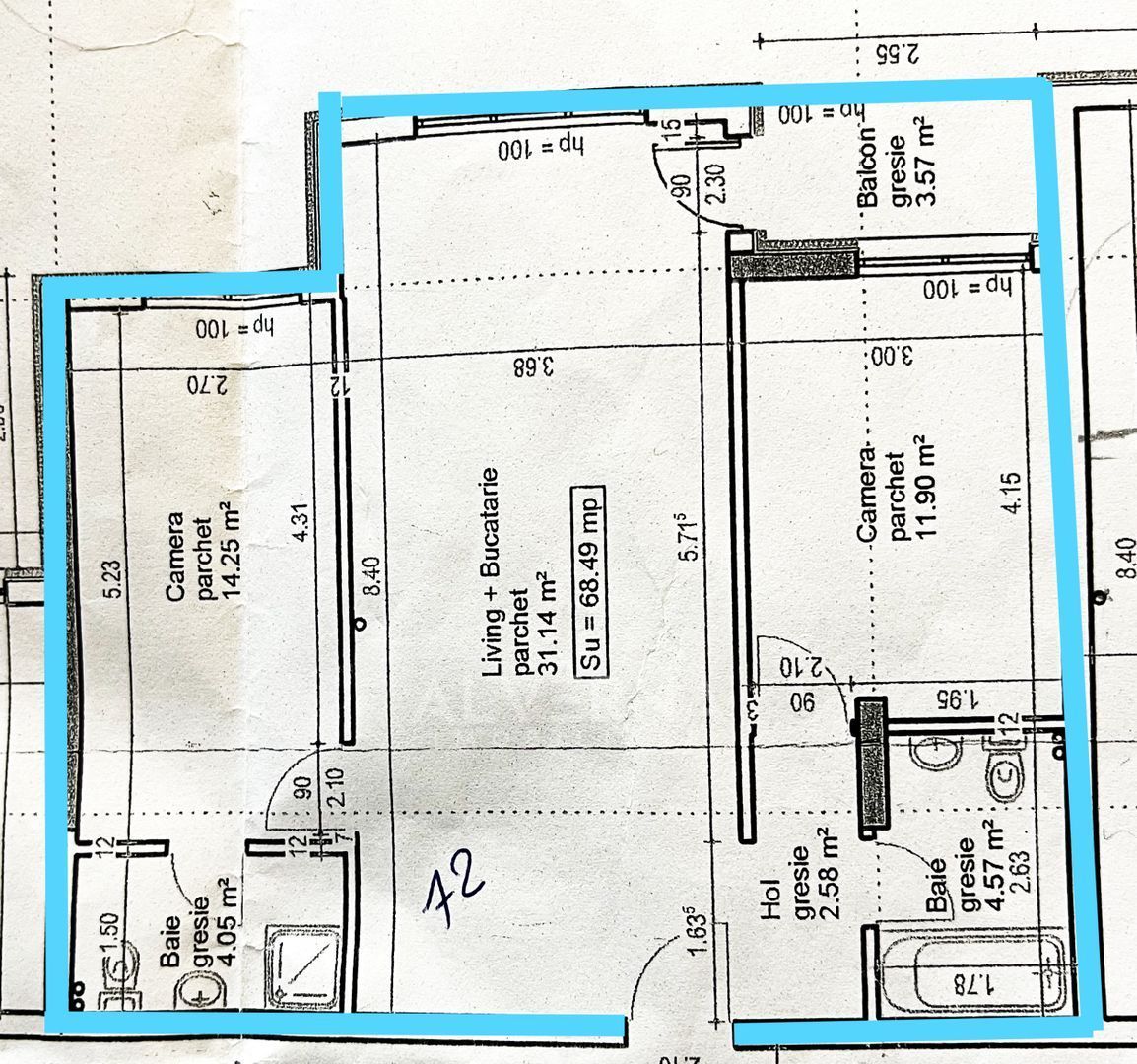 NOU! Apartamente cu 2-3 camere, semifinisat, balcon /terasa, zona VIVO - Poză 16