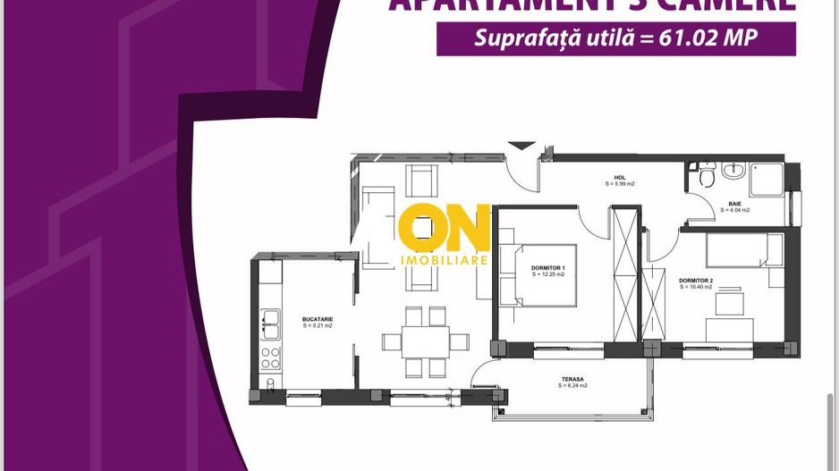 Apartament cu 3 camere,  61 mp + balcon, 6.25 mp, PRET FARA TVA 9% - Poză 10