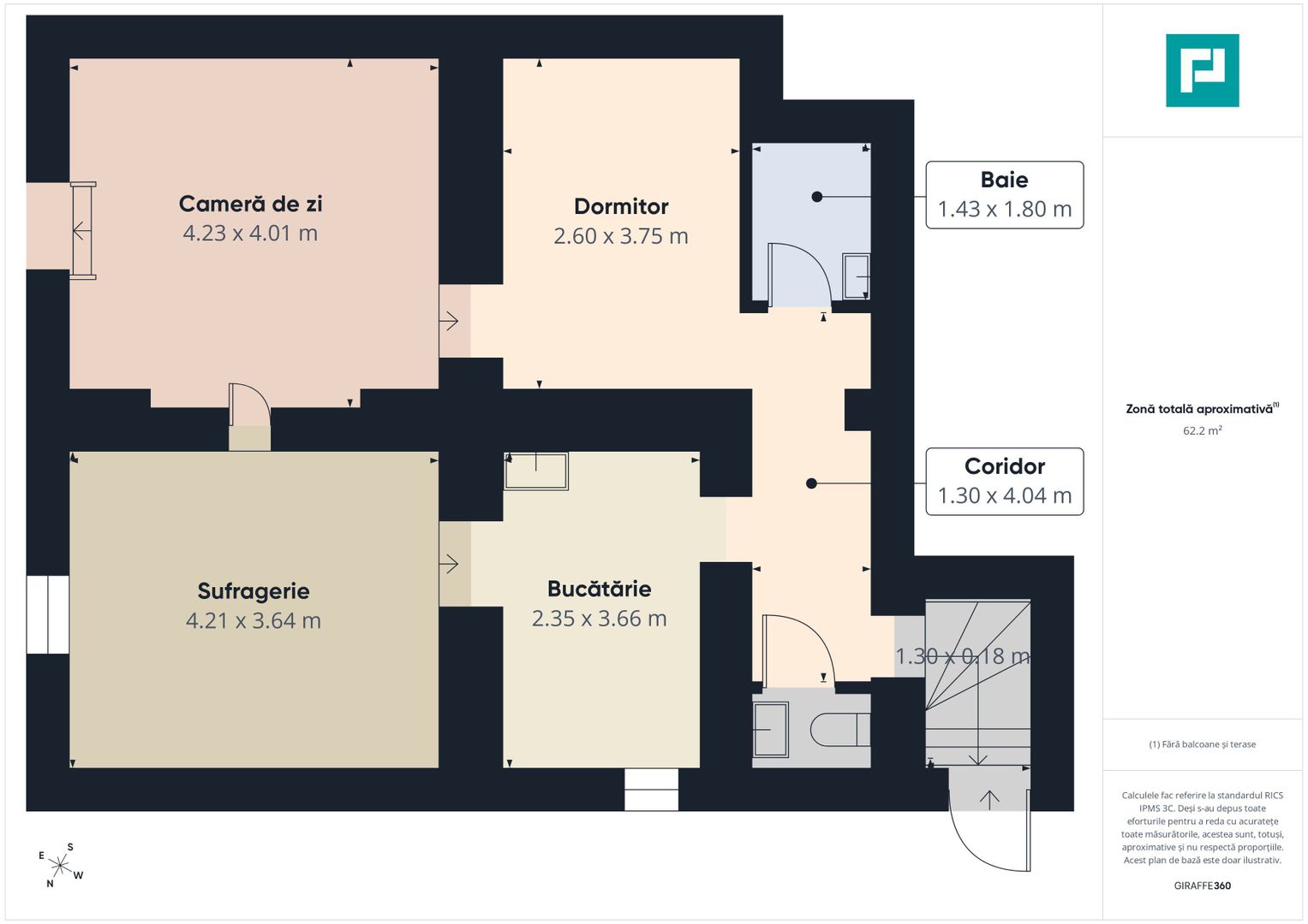 Apartament 3 camere, 62.2 mp, strada Ion Ghica - Poză 2