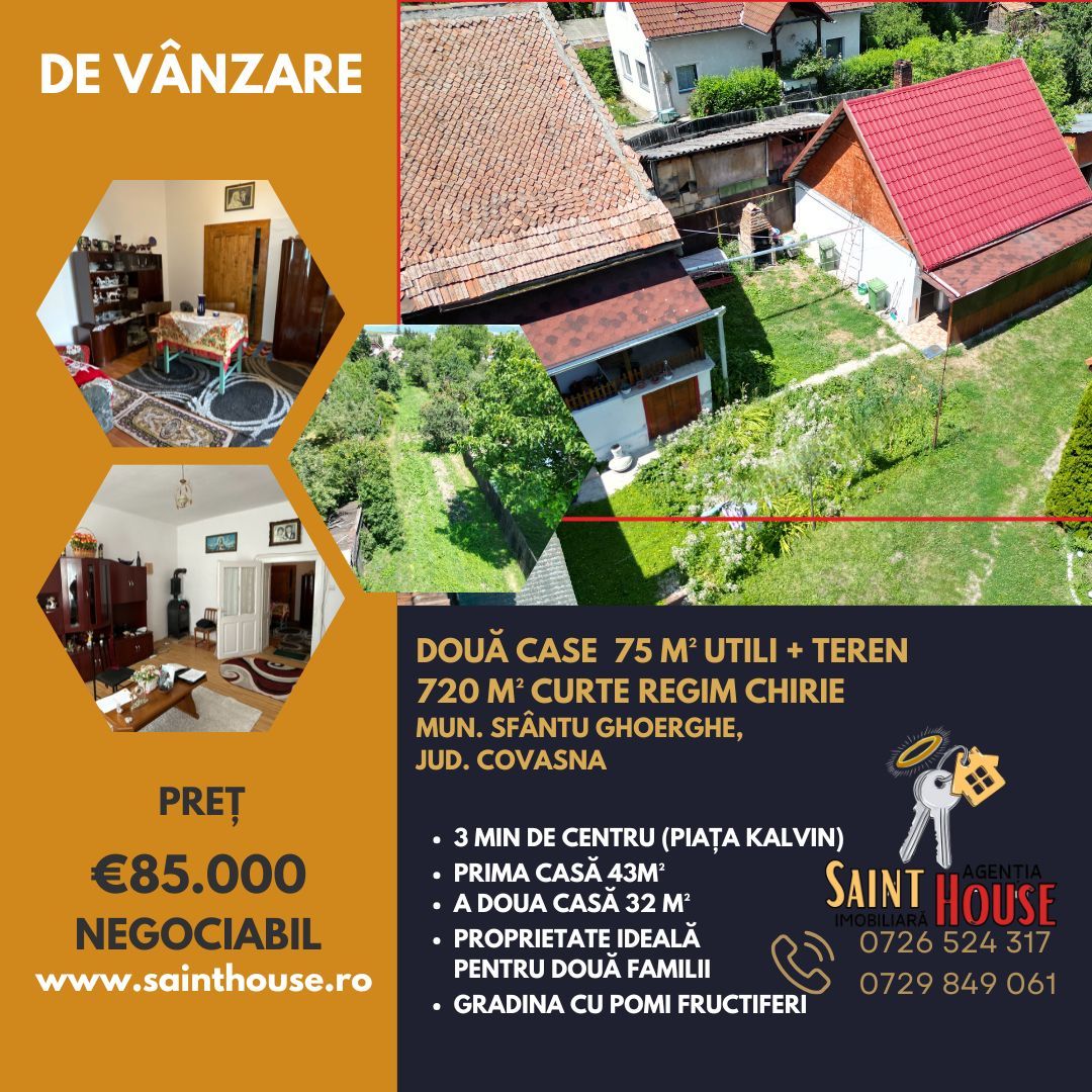 Doua case de vanzare 75 M² + curte 720 M² Piata Kalvin - Poză 1