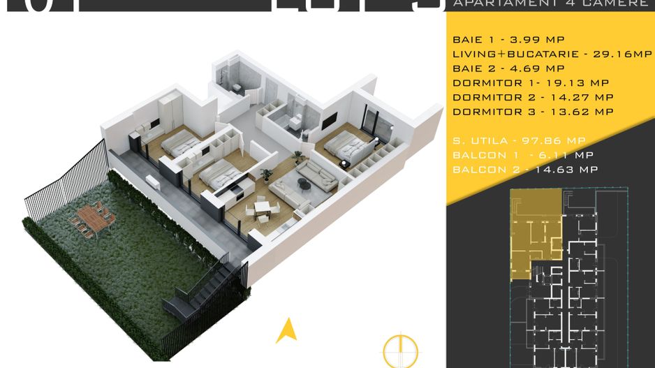 AP. 4 CAM.+CURTE 77MP BLOC P+3 / PALLADY. COMISION 0%! - Poză 2