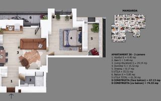 Apartament 2 camere Otopeni | bloc cu lift | 10 minute pe jos de centru - Schiță 11