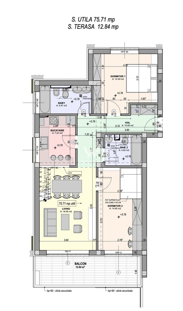 Apartament 3 camere, LA CHEIE, 75 mp, Sibiu - Schiță 7