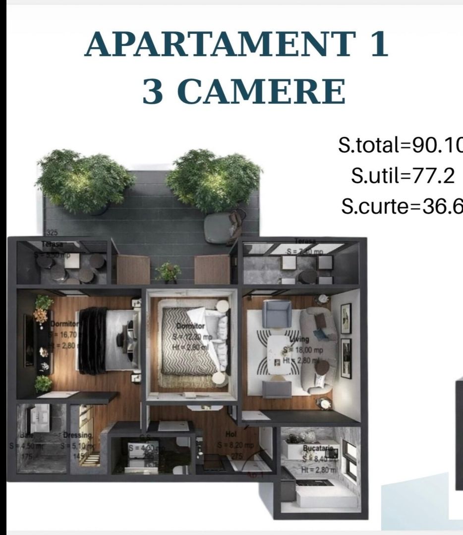 AP. 3CAM SPATIOS+CURTE IN BLOC P+3 / METROU N. TECLU-PALLADY! - Poză 2