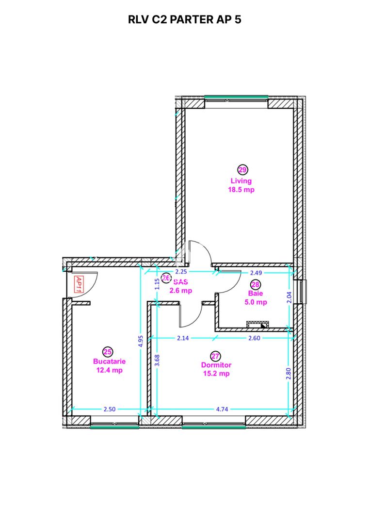 Apartament 2 camere cu bucatarie inchisa- Selimbar zona Lidl. - Schiță 4
