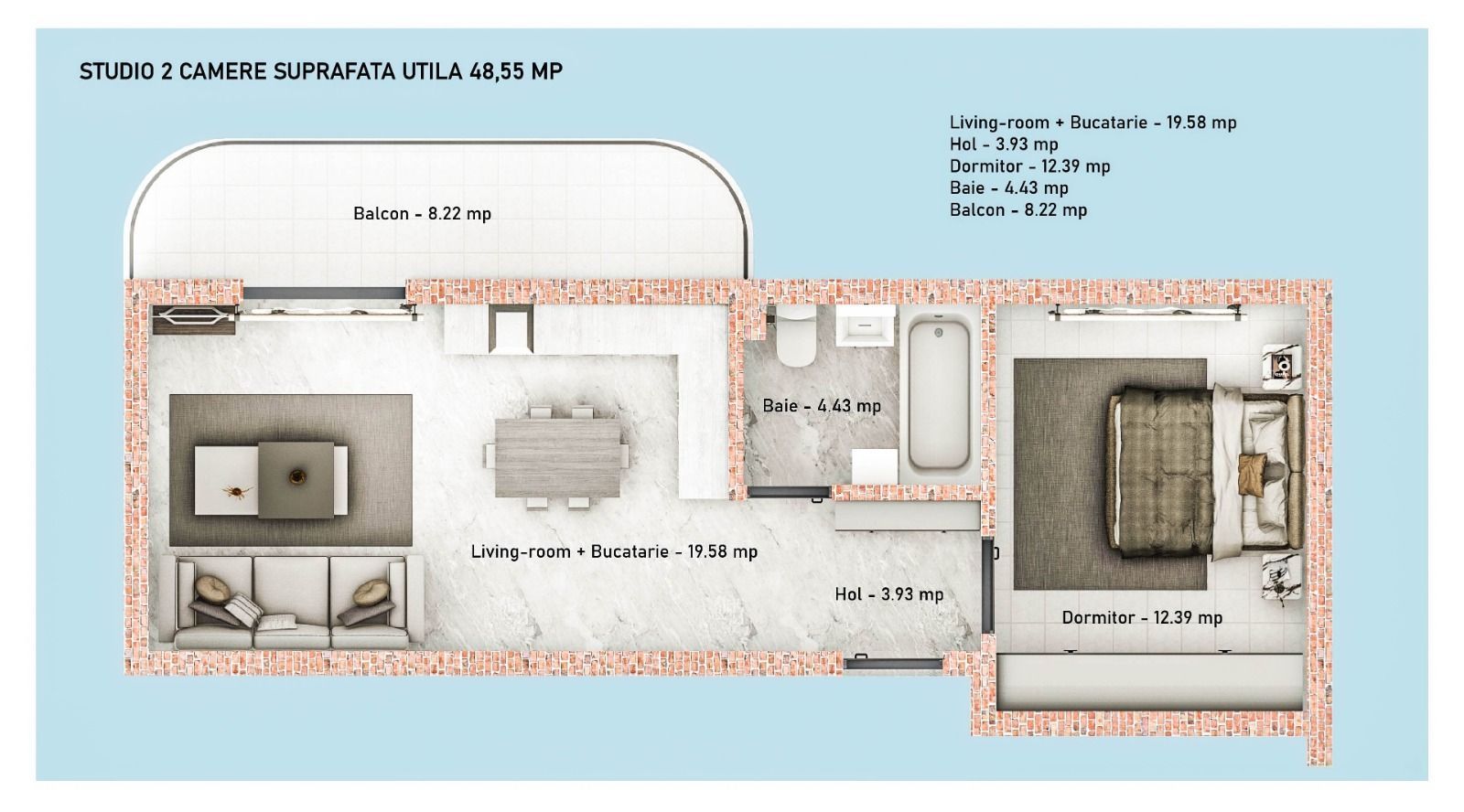 STUDIO - DORMITOR SEPARAT, 48 MP UTILI, FINALIZARE SEPTEMBRIE,COMIS 0% - Poză 2