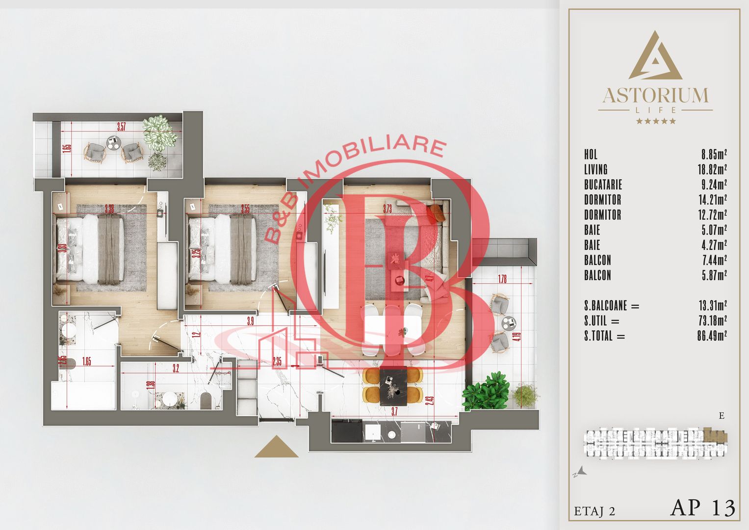 3 camere  CU 2 BALCOANE - Schiță 8