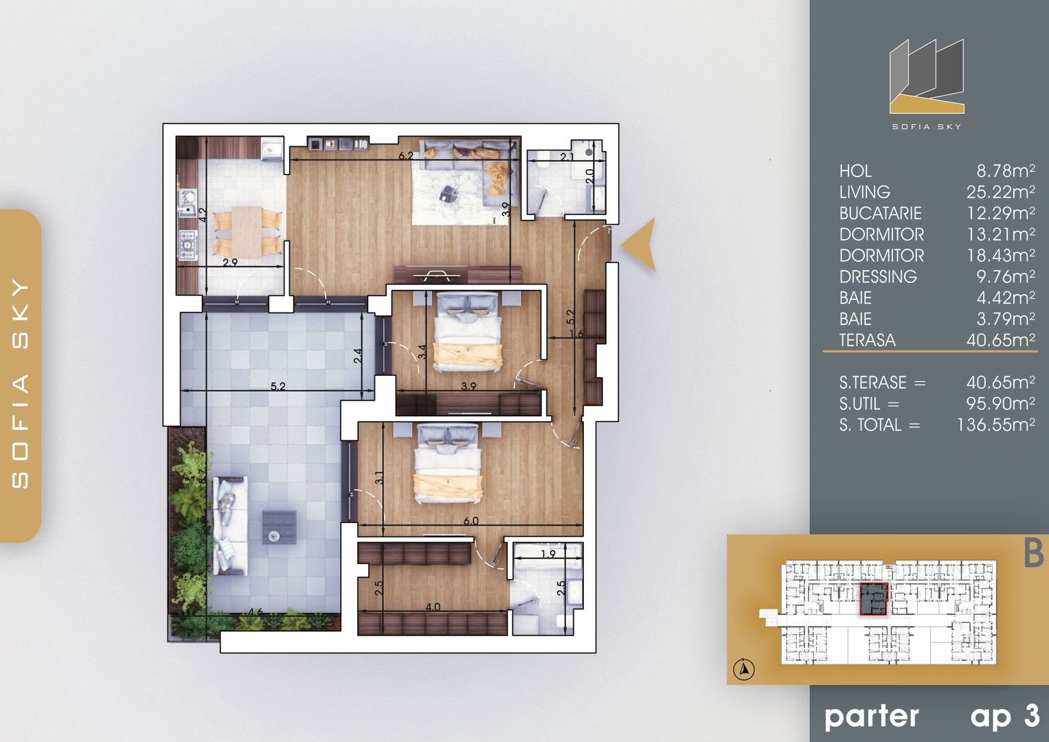 3 camere spatios cu terasa si dressing Titan Pallady  700 m Metrou Nicolae Teclu - Schiță 5
