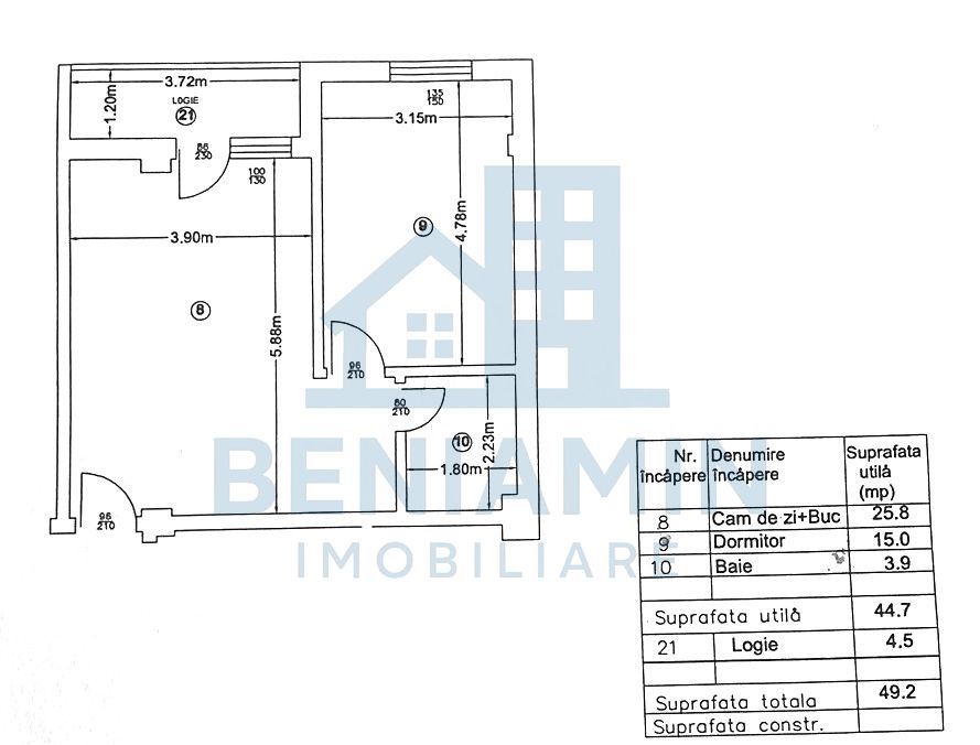 Doua camere Magnolia bloc nou parcare si curte privata -mobilat - Schiță 6