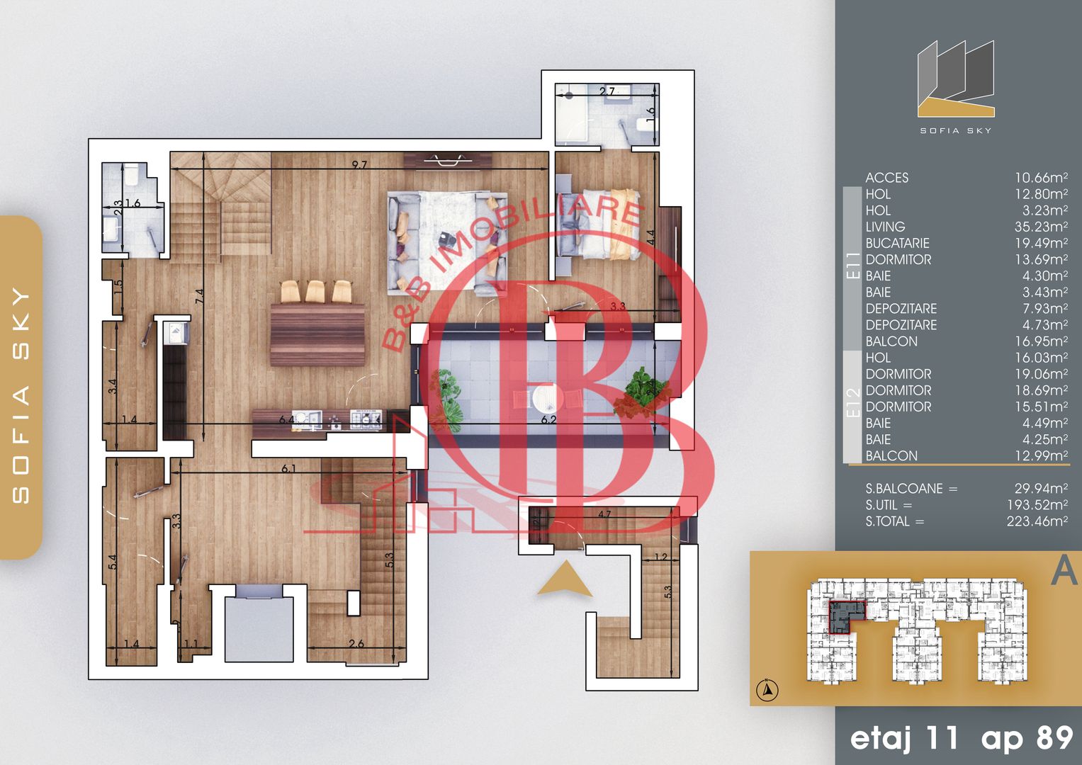 Apartament 5 camere Scara interioara Bloc Finalizat Pallady - Schiță 2