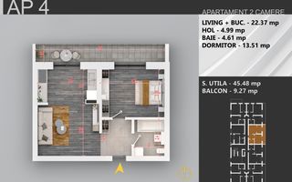 Oferta Lansare 2 camere bloc boutique  parcul Teilor - Schiță 1