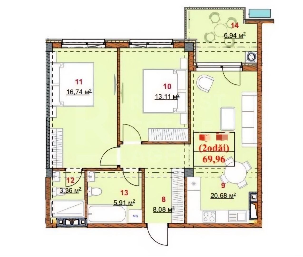 Vânzare, apartament 2 camere + living, str. Grenoble, Botanica - Poză 2