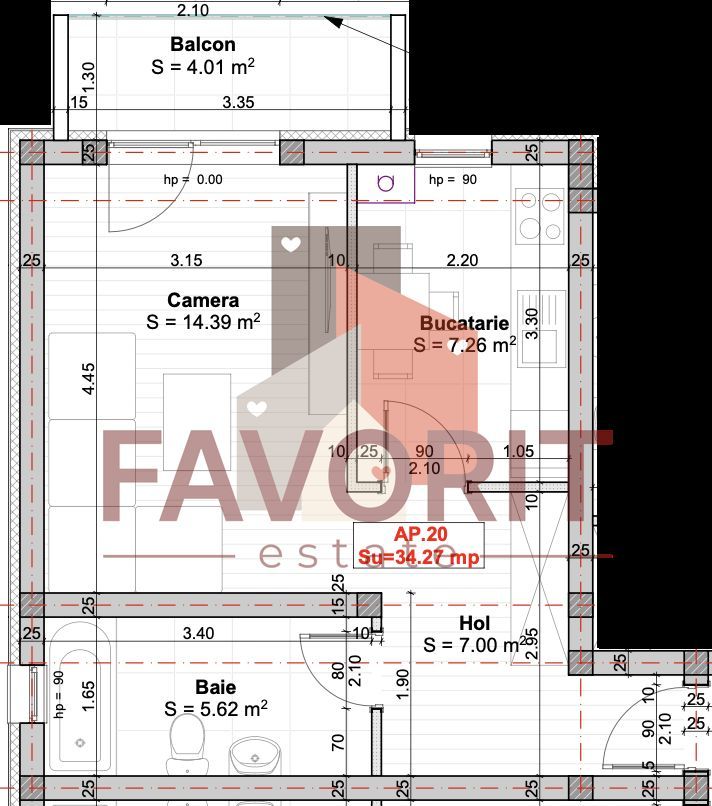 Apartament 1 camere | Decomandat | Loc de parcare inclus in pret - Schiță 8
