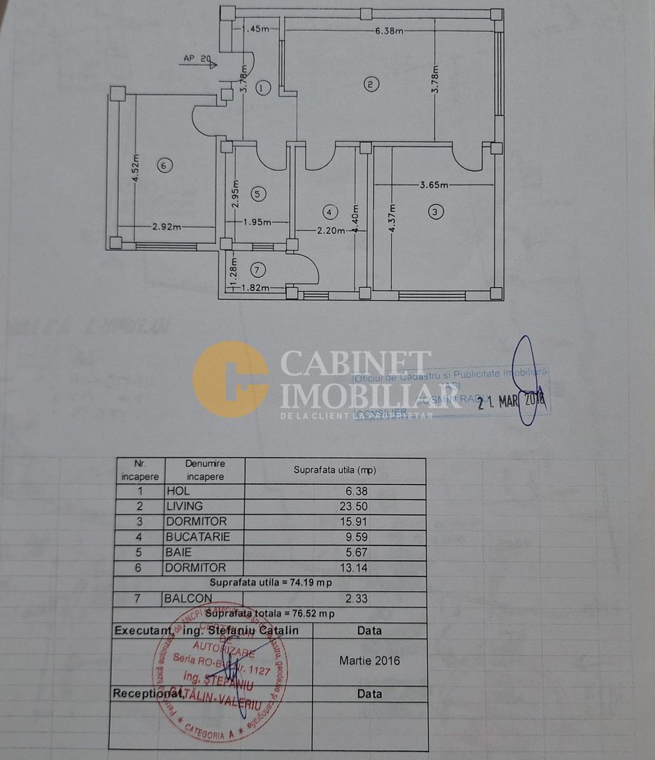 3 CAMERE DECOMANDAT - ETAJ INTERMEDIAR - LOC DE PARCARE - VALEA LUPULUI - Schiță 8