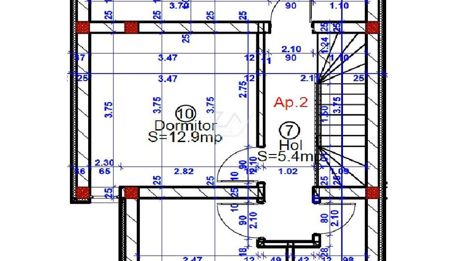 Duplex finalizat despartit prin camera tehnica. 3 dormitoare. 2 balcoane. - Poză 22