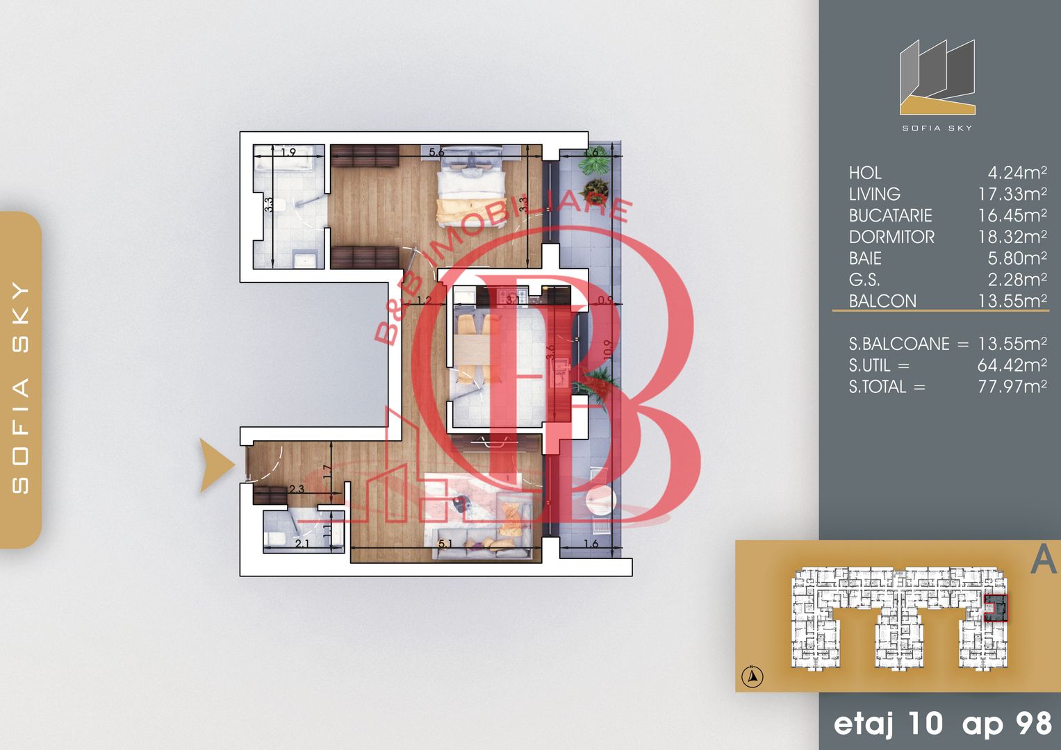 Apartament 2 camere cu 2 bai Finalizat 7 min Metrou Teclu - Schiță 1