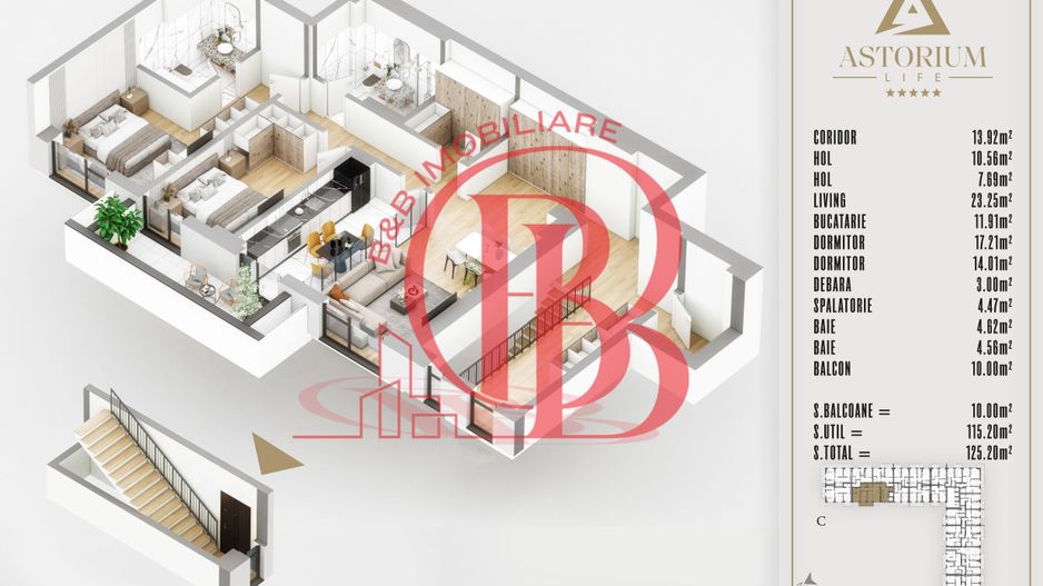 3 camere Duplex cu 2 locuri depozitare  Proiect Premium Titan Pallady - Schiță 6