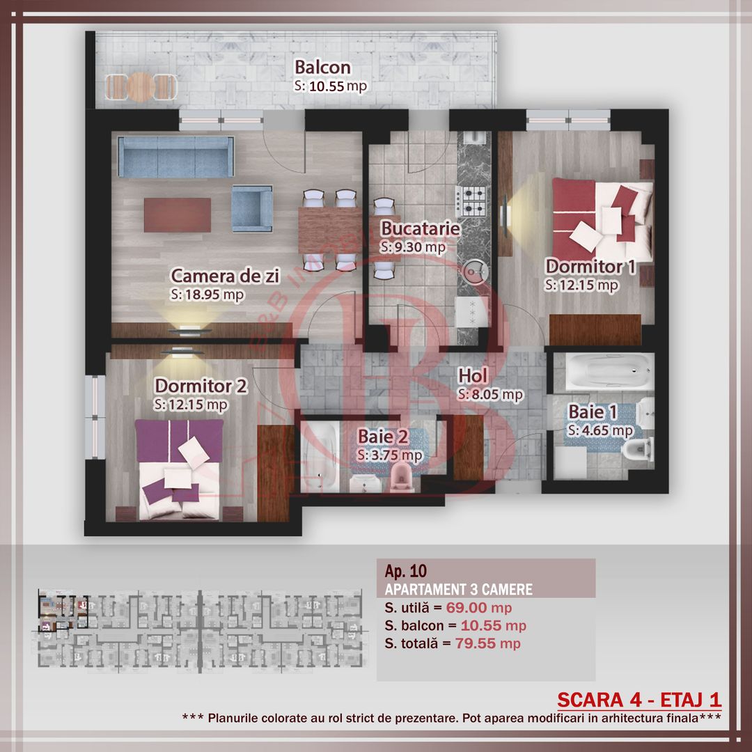 3 camere-Ideal Investitie-Incalzire in pardoseala Pallady - Schiță 1
