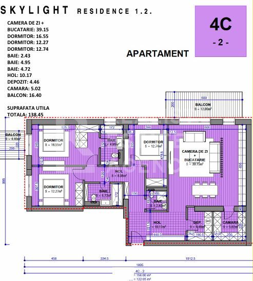 Apartament 4 camere spațios, etaj 12 – Sky Light Residence - Poză 9