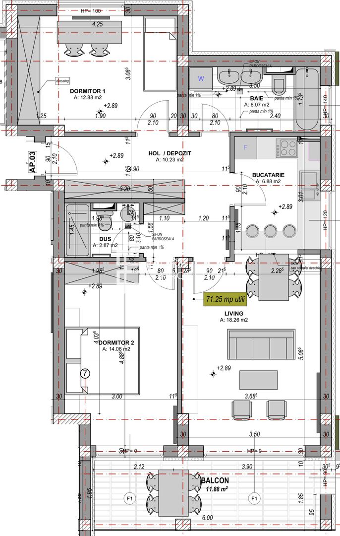 Apartament 3 camere/71 mp, /LA CHEIE /zona Industriala Vest - Schiță 10