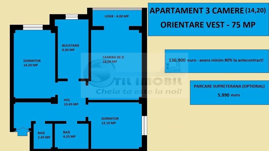 Apartament 3 camere nou de vanzare in Iasi Valea Lupului, decomandat - Poză 2