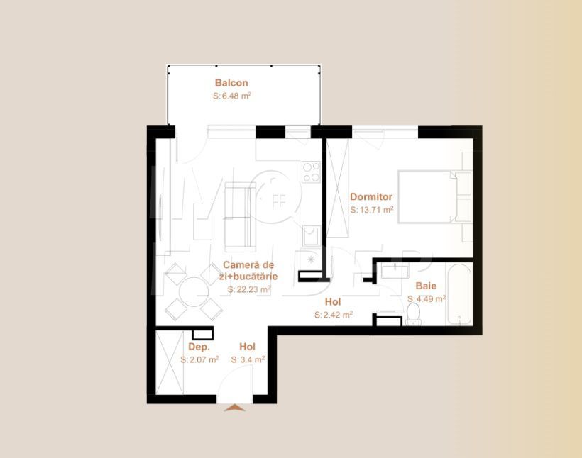 COMISION ZERO- Apartament 2 camere semifinisat, zona VIVO - Poză 6