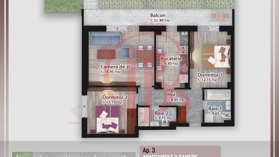 Casa ta la bloc-Apartament 3 camere cu Gradina 99mp - Schiță 10