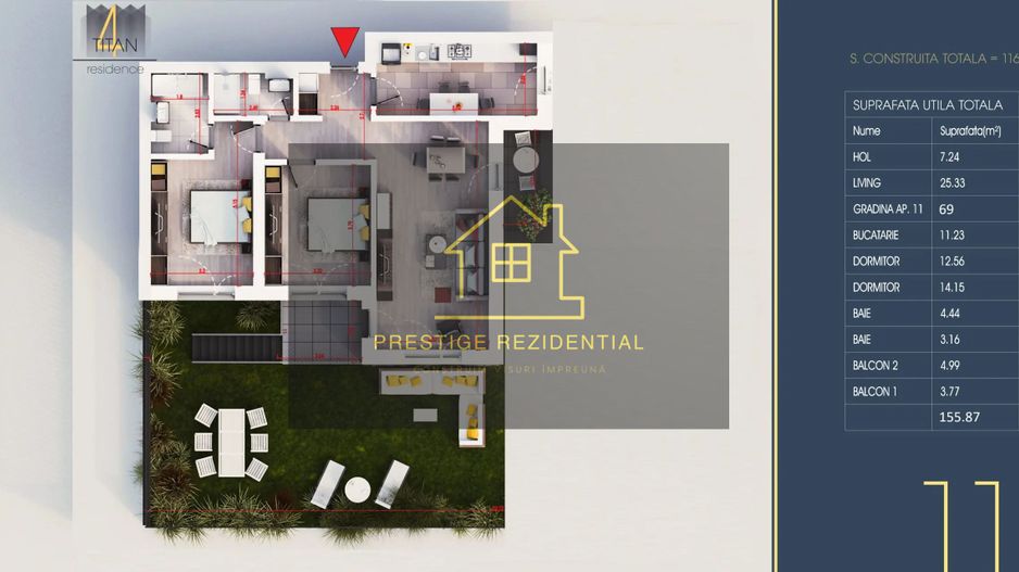 Apartament 3 cam 87mp+curte 69 mp, Direct Dez, PALLADY - Poză 2